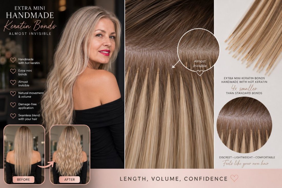 Extra-mini handmade keratin-bond hair extensions by Morfi