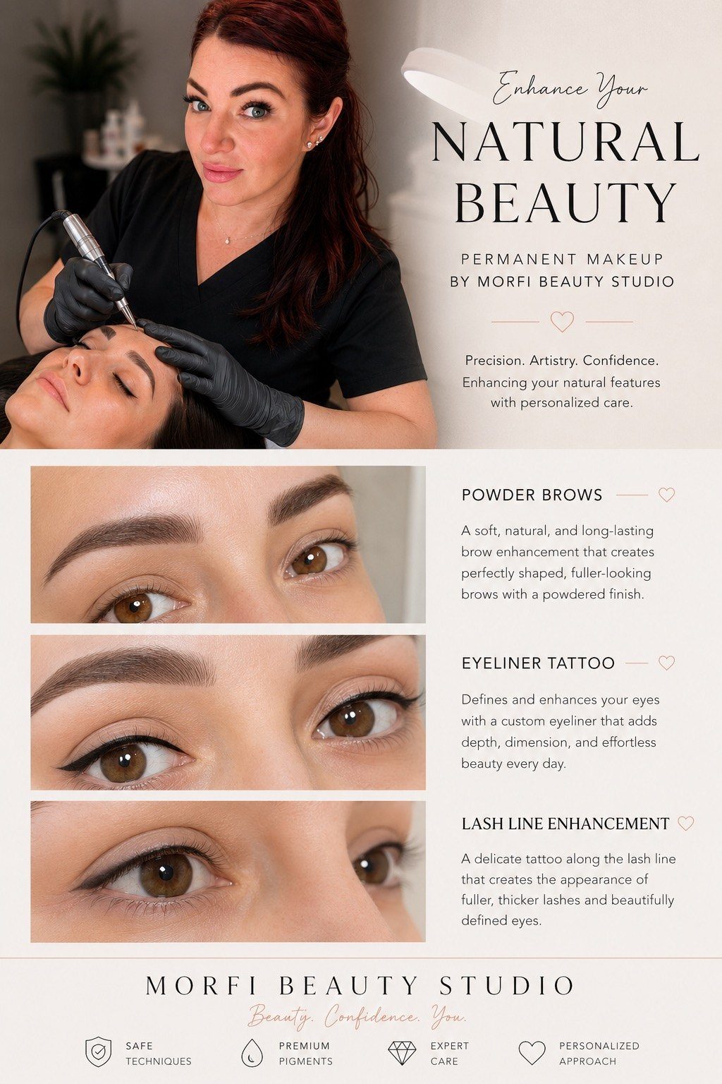 Permanent makeup — powder brows, eyeliner and lash-line enhancement by Morfi